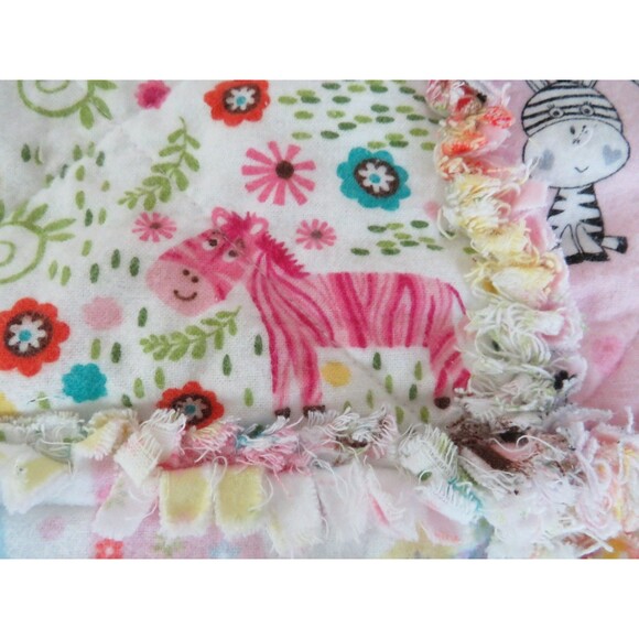 Flannel Rag Quilt With Batting 43 x 43, Jungle Animals Baby Shower Gift - Picture 8 of 12